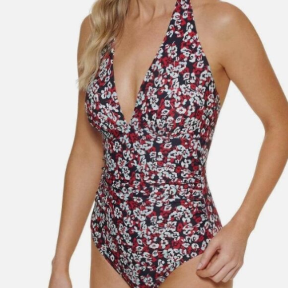 NWT! Tommy Hilfiger Multi Color Floral Halter Slimming One Piece Swimsuit NEW! - Picture 1 of 5